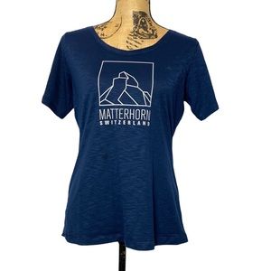 Blue Scoop Neck Short Sleeve Outdoor Hiking Athletic T-Shirt M